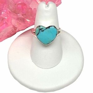 Tibetan Turquoise Heart Shaped Ring Size 7 Solid 925 Sterling Silver